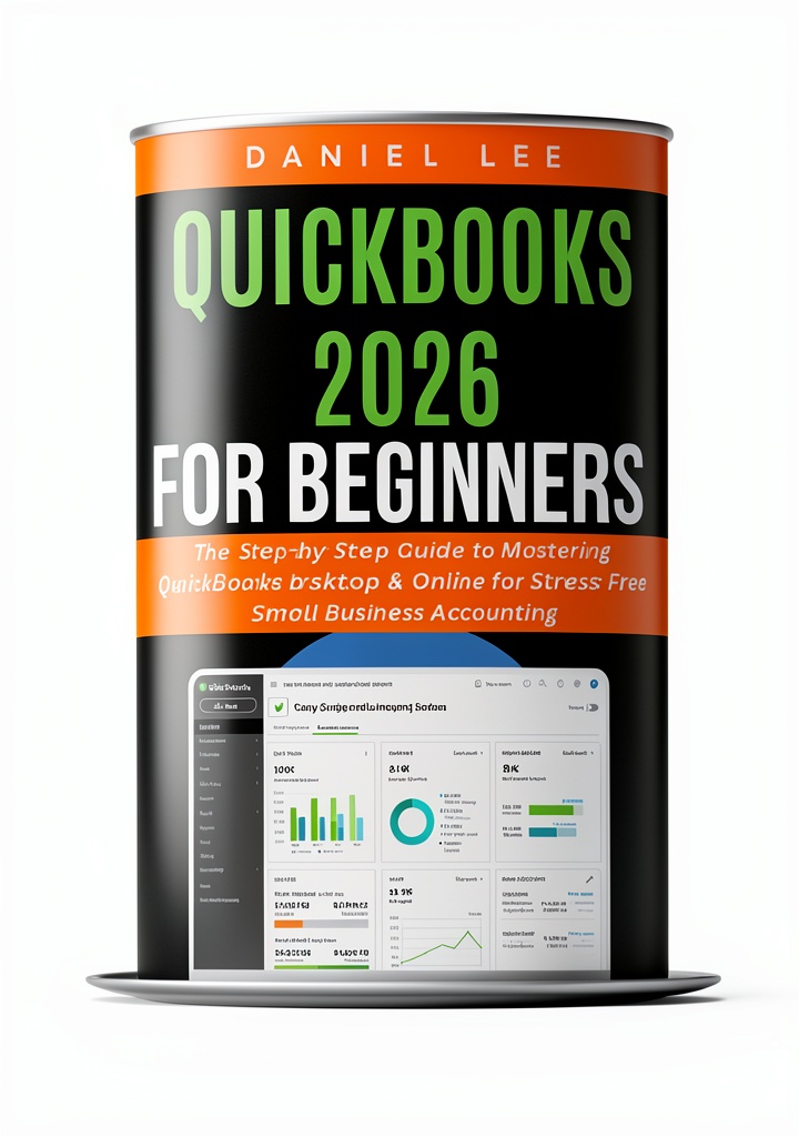 Installing QuickBooks Mastery Kindle eBook Beginner Guide Personal Finance on a wooden desk