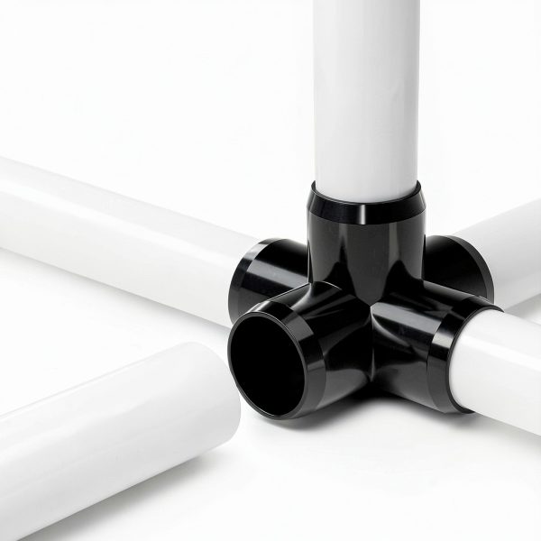 FORMUFIT 1-1/4" 5-Way Cross Furniture Grade PVC Fitting in Black, Made in USA, UV-Resistant, Impact-Proof, 1.66” Actual Socket Diameter (Pack of 4) - F1145WC-BK-4-5