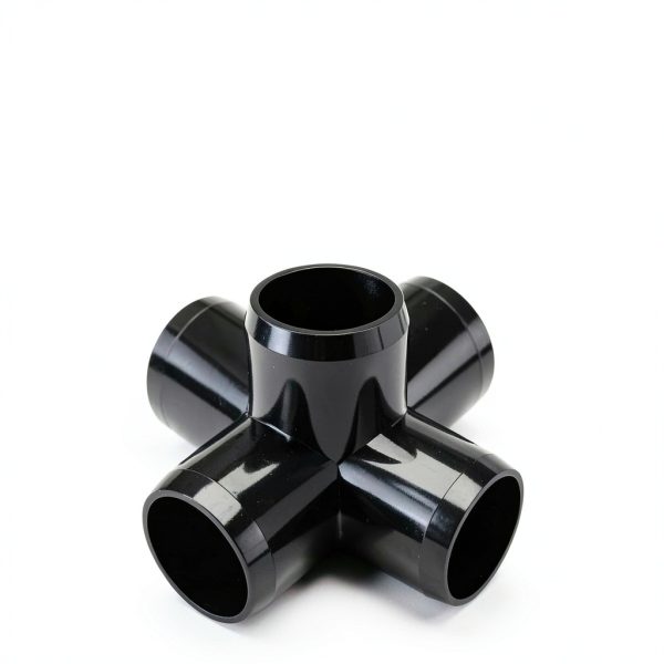 FORMUFIT 1-1/4" 5-Way Cross Furniture Grade PVC Fitting in Black, Made in USA, UV-Resistant, Impact-Proof, 1.66” Actual Socket Diameter (Pack of 4) - F1145WC-BK-4-1