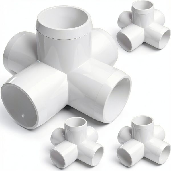 FORMUFIT 1-1/4" 5-Way Cross Furniture Grade PVC Fitting in White, Made in USA, UV-Resistant, Impact-Proof, 1.660" Actual Socket Diameter (4-Pack) - F1145WC-WH-4-0