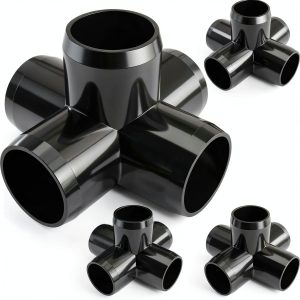 FORMUFIT 1-1/4" 5-Way Cross Furniture Grade PVC Fitting in Black, Made in USA, UV-Resistant, Impact-Proof, 1.66” Actual Socket Diameter (Pack of 4) - F1145WC-BK-4-0