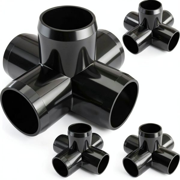 FORMUFIT 1-1/4" 5-Way Cross Furniture Grade PVC Fitting in Black, Made in USA, UV-Resistant, Impact-Proof, 1.66” Actual Socket Diameter (Pack of 4) - F1145WC-BK-4-0