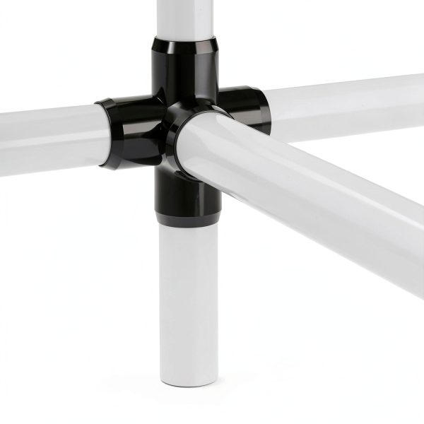 FORMUFIT 1-1/4" 5-Way Cross Furniture Grade PVC Fitting in Black, Made in USA, UV-Resistant, Impact-Proof, 1.66” Actual Socket Diameter (Pack of 4) - F1145WC-BK-4-7